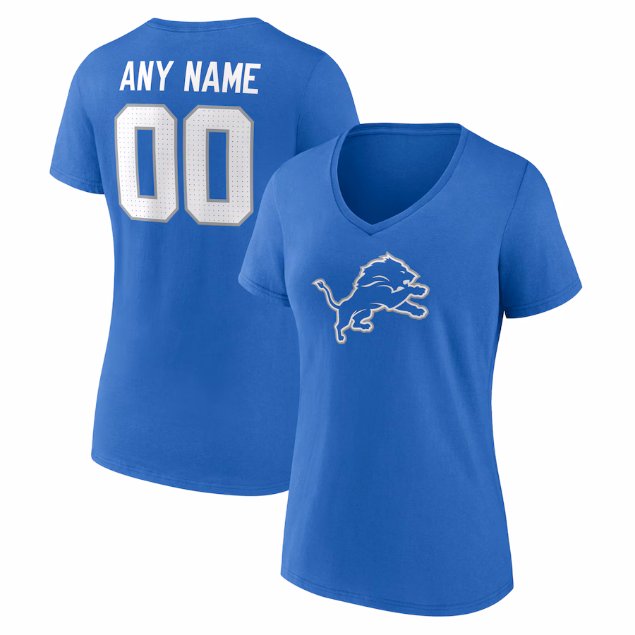 Women's Detroit Lions  Blue Team Authentic Custom V-Neck T-Shirt