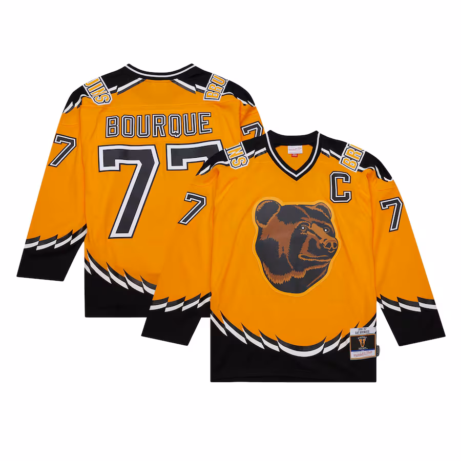 Men's Boston Bruins Ray Bourque Mitchell & Ness Gold 1996/97 Captain Patch Blue Line Player Jersey