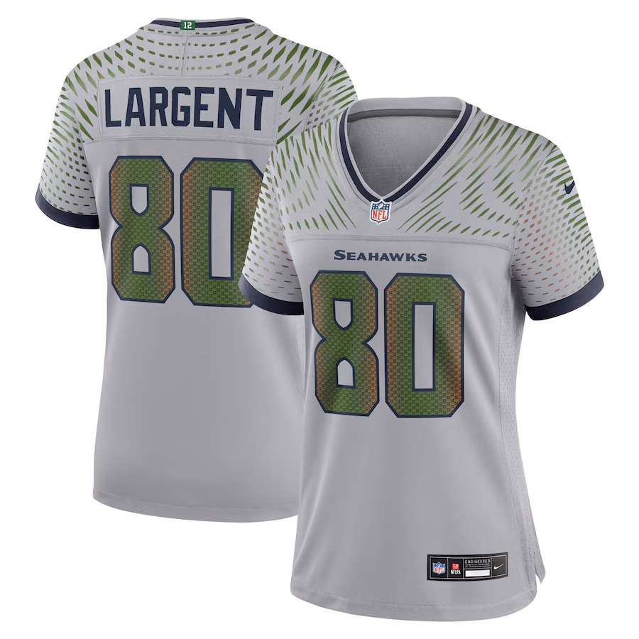 Women's Seattle Seahawks Steve Largent Nike Wolf Gray 2025 Rivalries Collection Retired Game Jersey