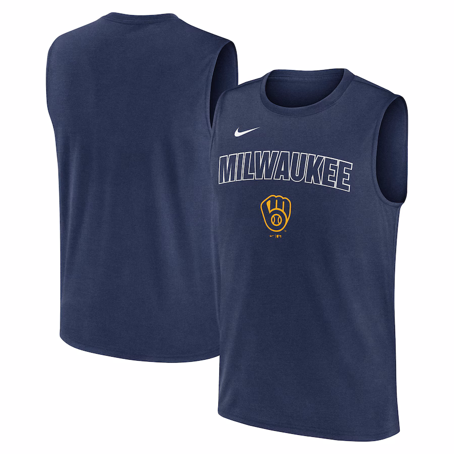 Men's Milwaukee Brewers Nike Navy Knockout Performance Muscle Tank Top