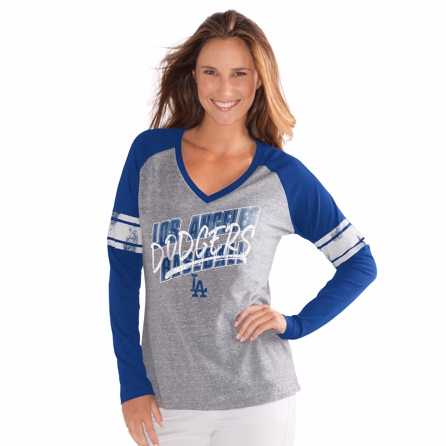 Women's Los Angeles Dodgers G-III 4Her by Carl Banks Royal The Franchise Tri-Blend Raglan V-Neck Long Sleeve T-Shirt