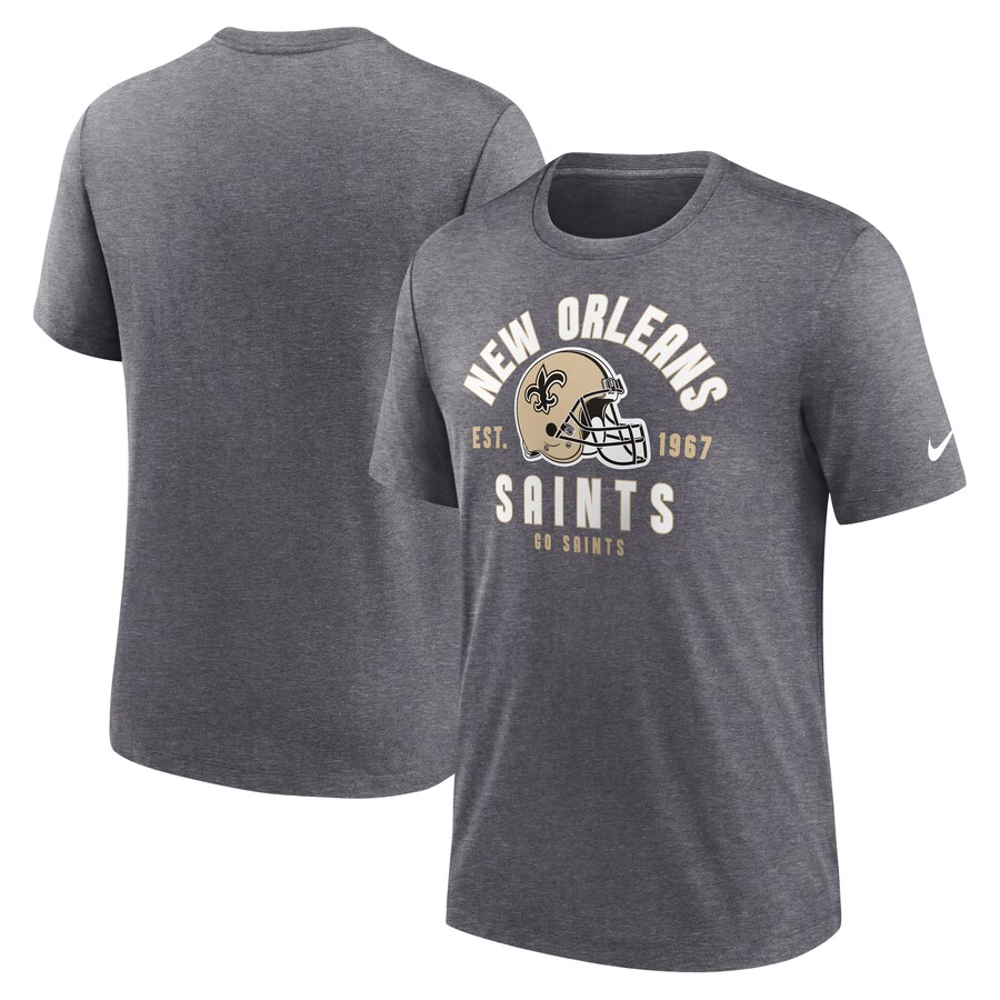 Men's New Orleans Saints Nike Heather Charcoal Helmet Tri-Blend T-Shirt