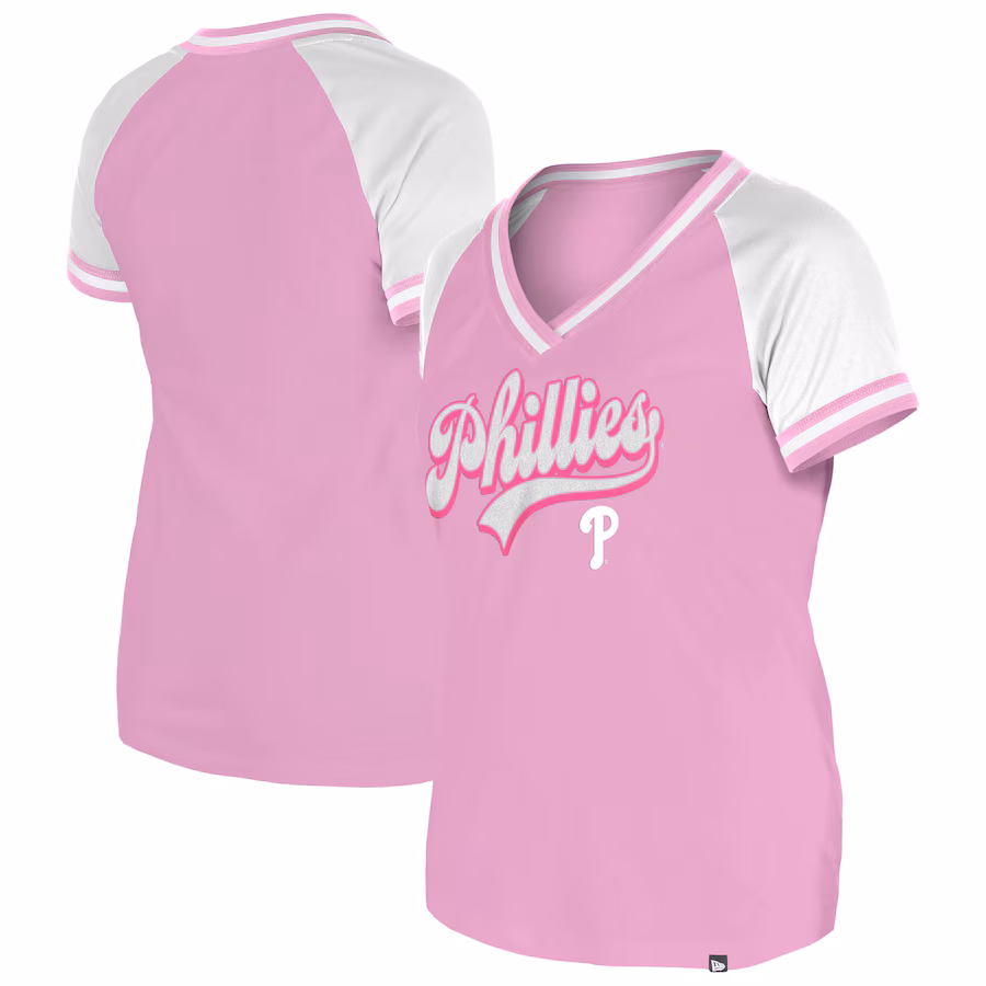 Women's Philadelphia Phillies New Era Light Pink Gameday V-Neck T-Shirt