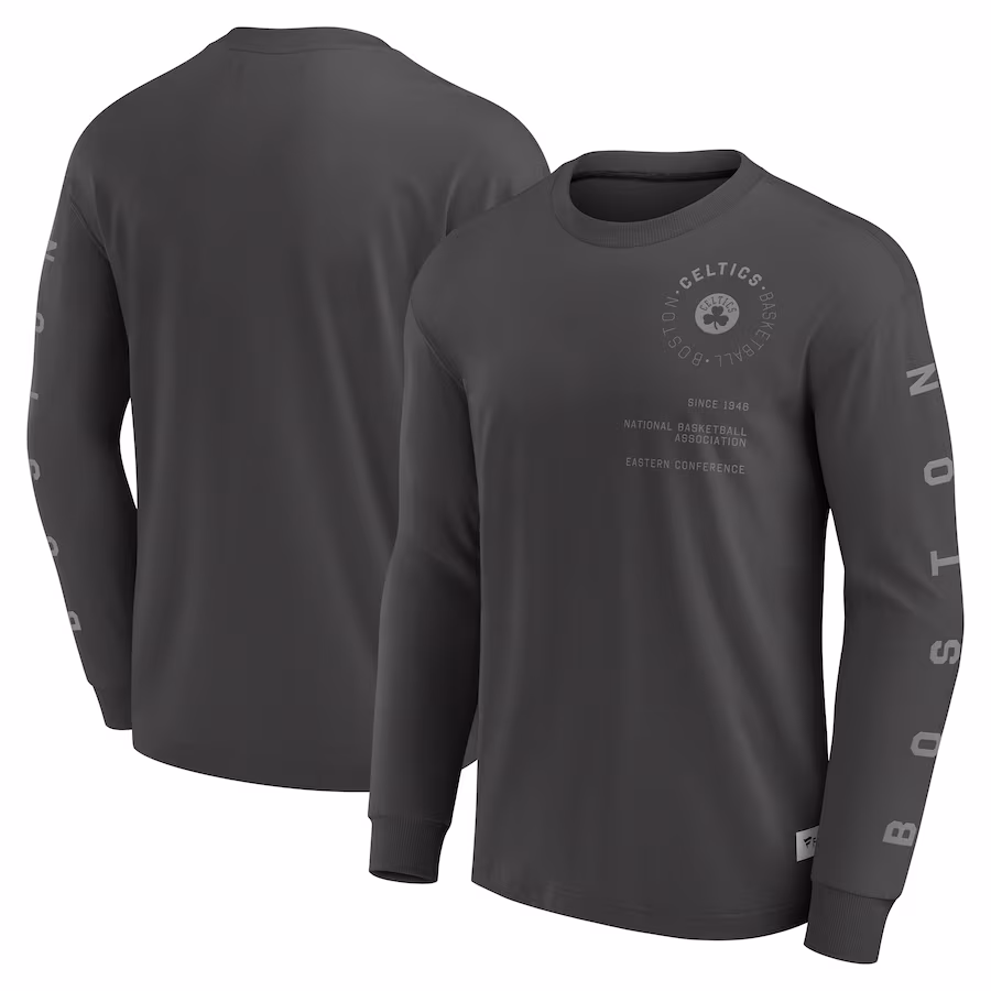 Men's Boston Celtics Fanatics Gray Elements Future Ground Tonal Info Long Sleeve T-Shirt