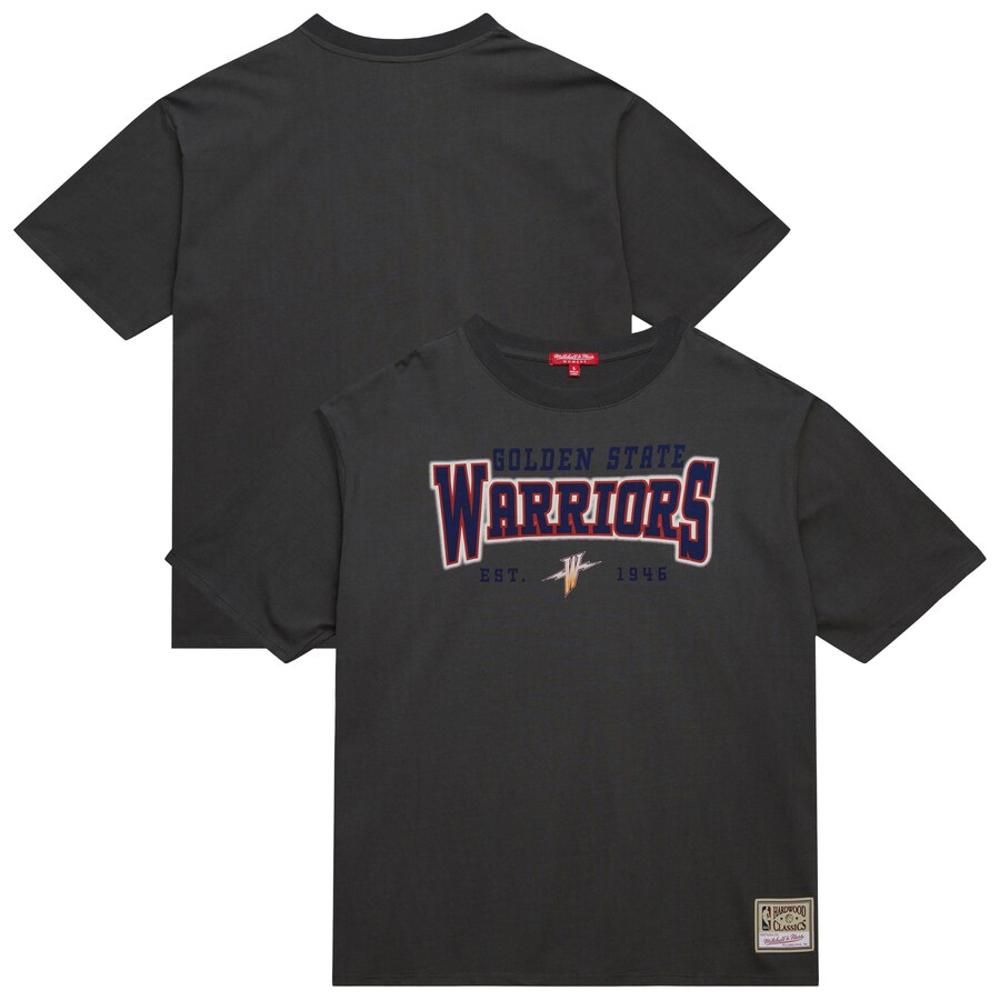Women's Golden State Warriors Mitchell & Ness Charcoal Hardwood Classics Oversized Boyfriend T-Shirt