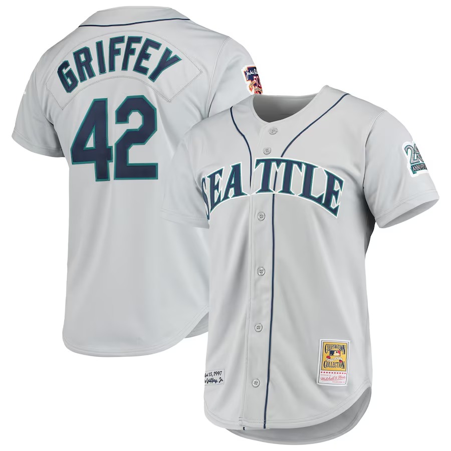 Men's Seattle Mariners Ken Griffey Jr. Mitchell & Ness Gray 20th Anniversary Cooperstown Collection Authentic Jersey