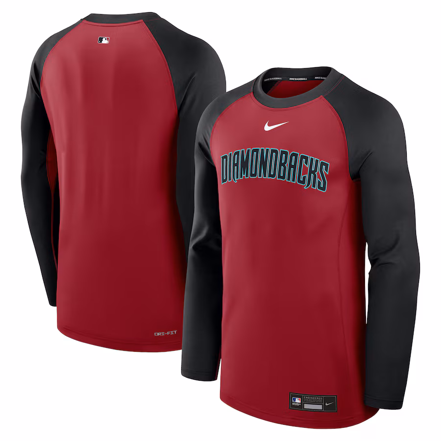 Men's Arizona Diamondbacks Nike Red/Black Authentic Collection Game Time Raglan Performance Long Sleeve T-Shirt