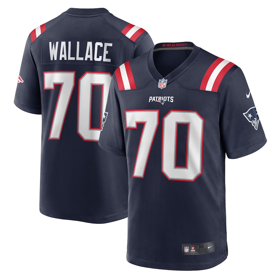 Men's New England Patriots Caedan Wallace Nike Navy Game Jersey