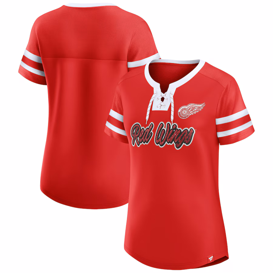 Women's Detroit Red Wings Fanatics Red Iconic Athena Lace-Up T-Shirt