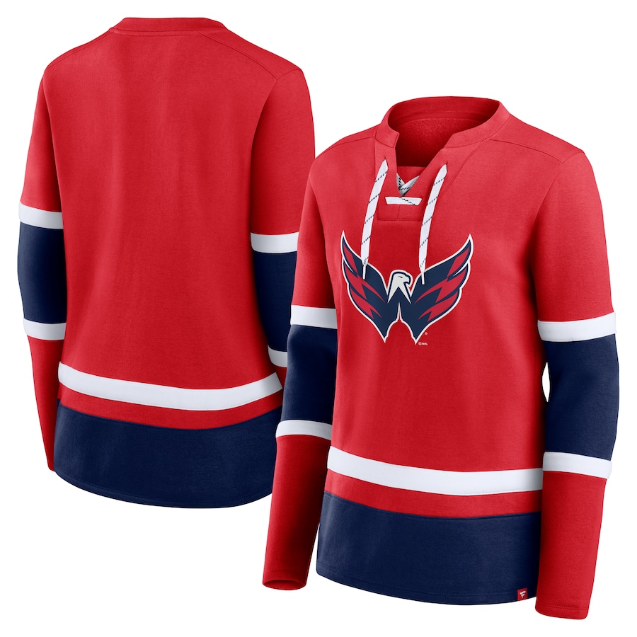 Women's Washington Capitals Fanatics Red Prime Time Lace-Up Long Sleeve T-Shirt