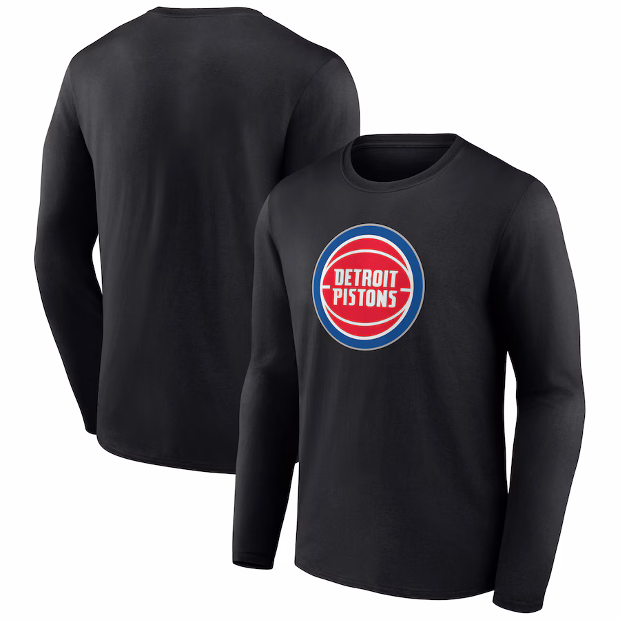 Men's Detroit Pistons Black Primary Team Logo Long Sleeve T-Shirt