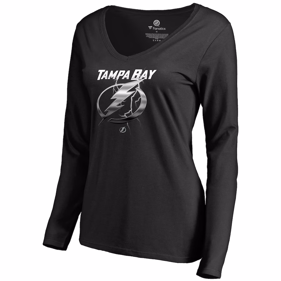 Women's Tampa Bay Lightning Black Midnight Mascot Long Sleeve V-Neck T-Shirt