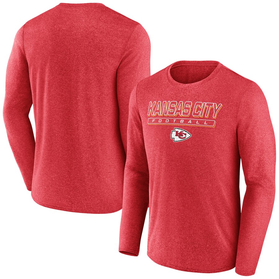Men's Kansas City Chiefs  Fanatics Heather Red Fundamentals Long Sleeve T-Shirt