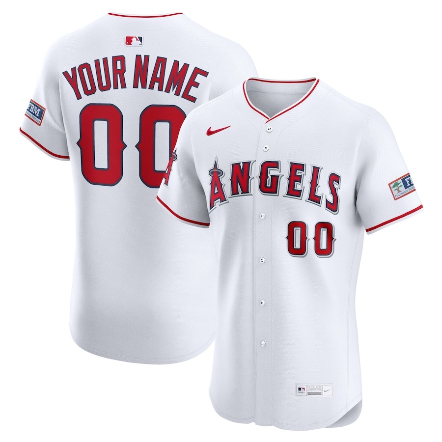 Men's Los Angeles Angels Nike White Home Elite Sponsor Patch Custom Jersey