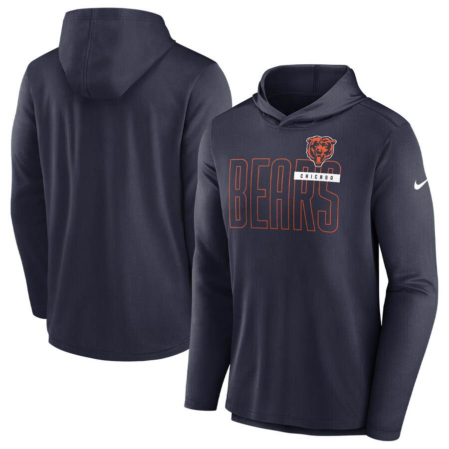 Men's Chicago Bears Nike Navy Lightweight Performance Hooded Long Sleeve T-Shirt
