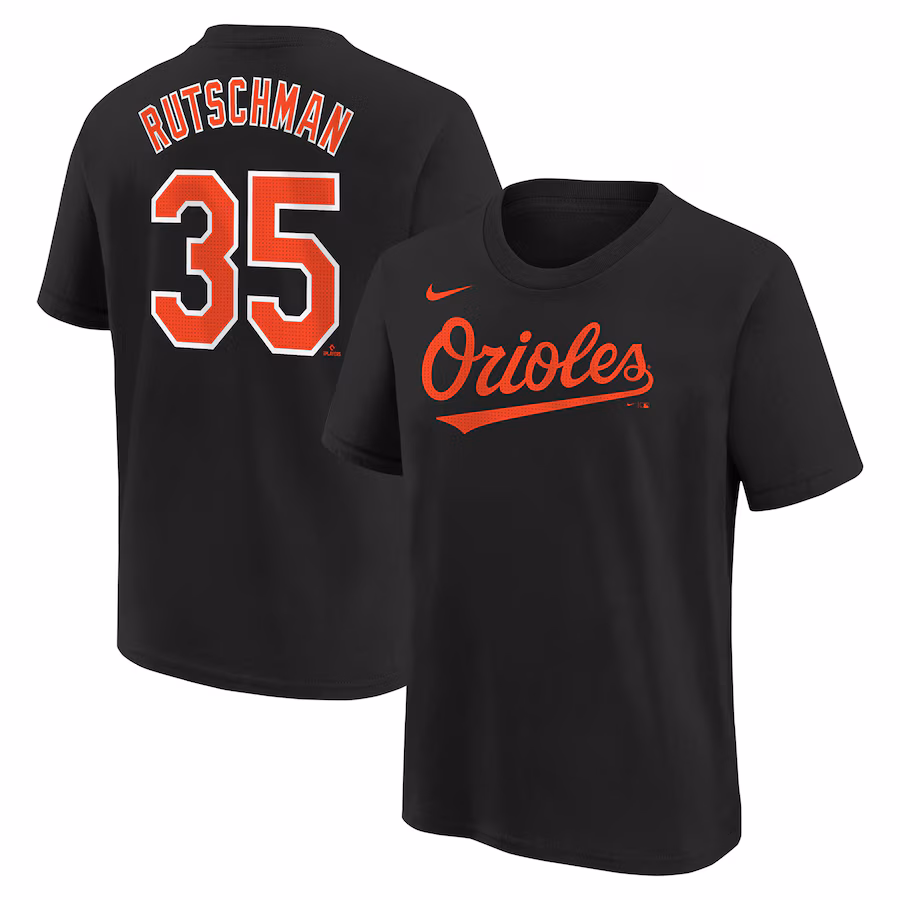Youth Baltimore Orioles Adley Rutschman Nike Black Home Player Name & Number T-Shirt