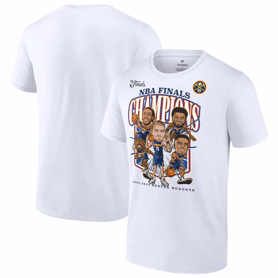 Men's Denver Nuggets  Fanatics White 2023 NBA Finals Champions Windmill Team Caricature T-Shirt