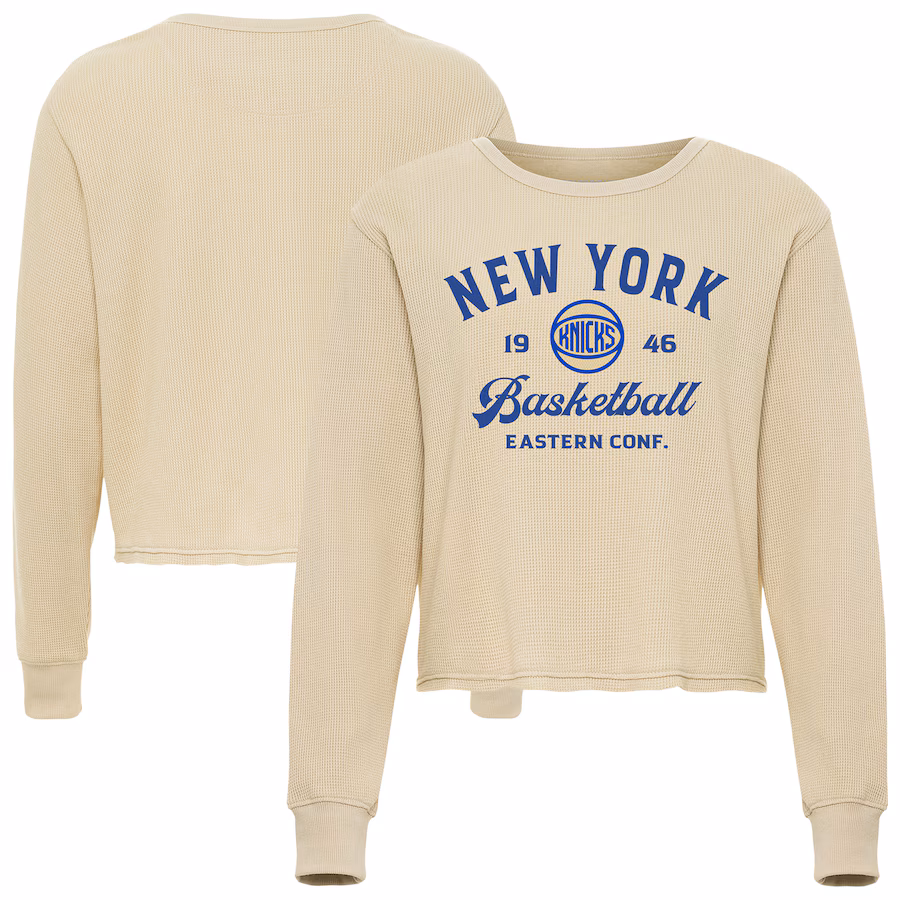Unisex New York Knicks Sportiqe Cream High Country Collection Cullen Waffle Knit Long Sleeve T-Shirt