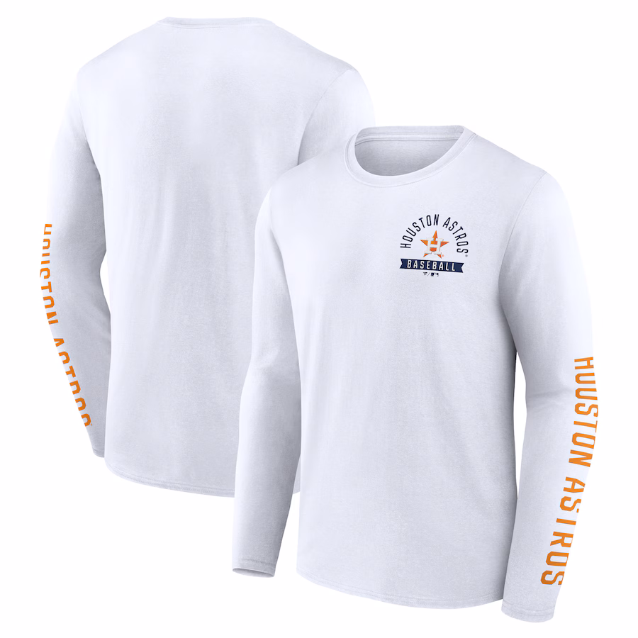 Men's Houston Astros Fanatics White Press Box Long Sleeve T-Shirt