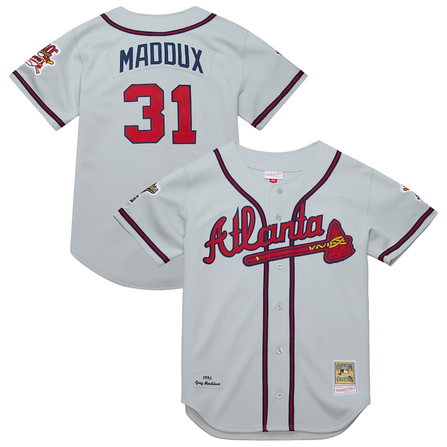 Men's Atlanta Braves Greg Maddux Mitchell & Ness Gray 1995 Throwback Authentic Jersey