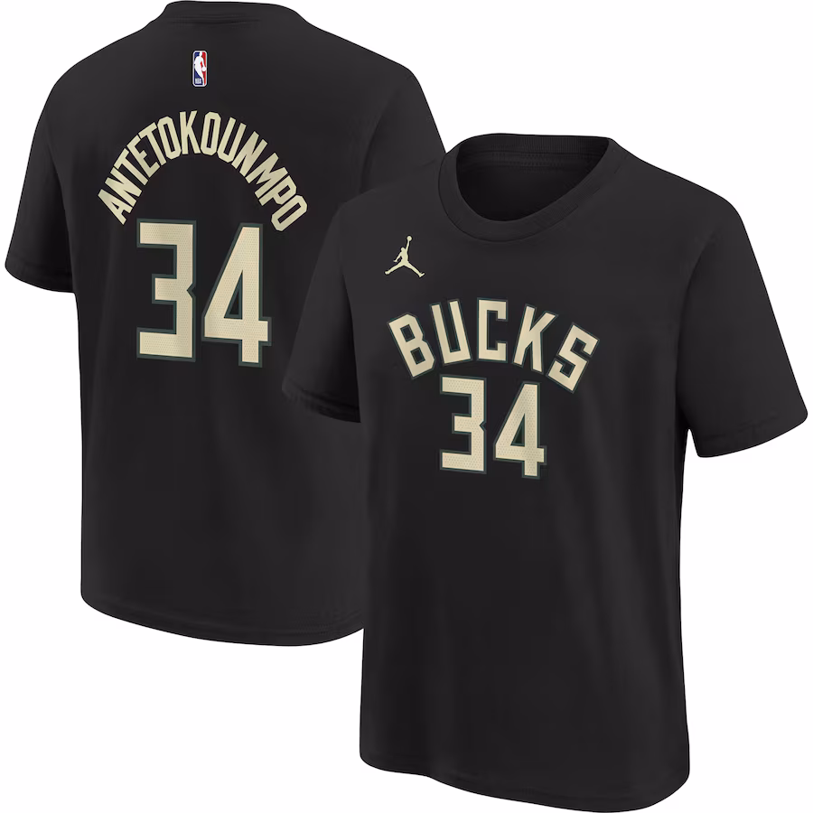Youth Milwaukee Bucks Giannis Antetokounmpo Jordan Brand Black Statement Edition Name & Number Player T-Shirt