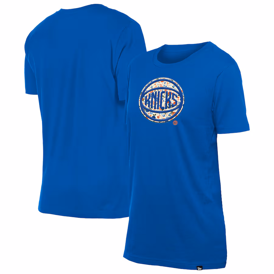 Women's New York Knicks New Era Blue Glam Game Flower T-Shirt