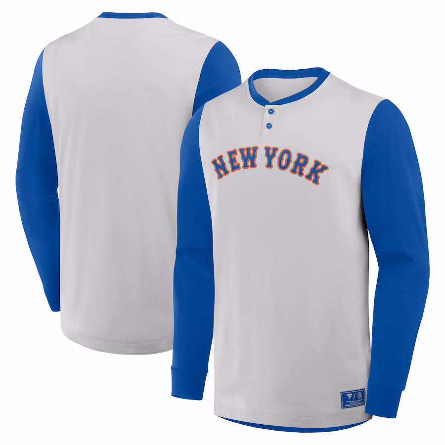 Men's New York Mets Fanatics Gray/Royal Clubhouse Long Sleeve Henley Shirt
