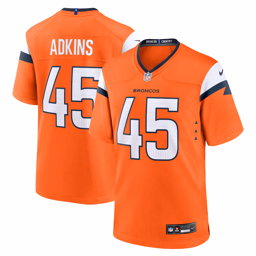 Men's Denver Broncos Nate Adkins Nike Orange Team Game Jersey