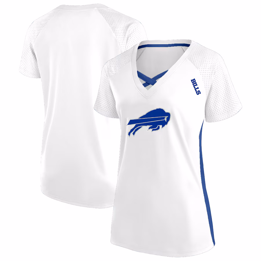 Women's Buffalo Bills Fanatics White Plus Size Glitter Lace-Up V- Neck T-Shirt