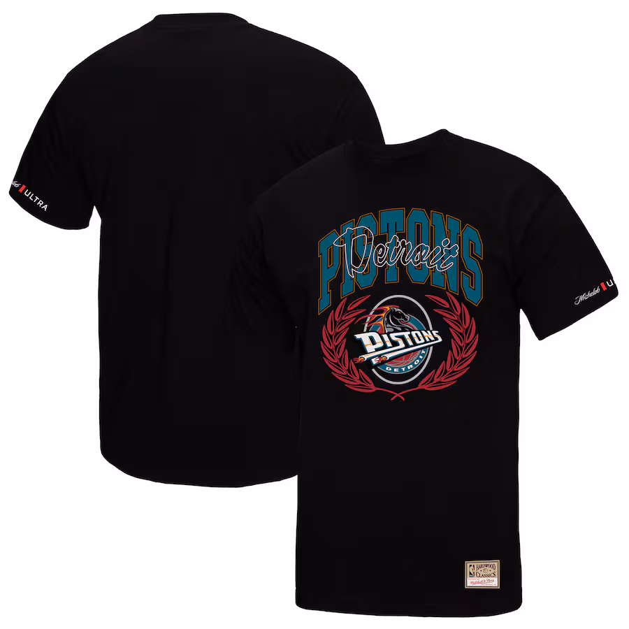 Men's Detroit Pistons Mitchell & Ness Black NBA x Michelob Ultra Rewind II T-Shirt