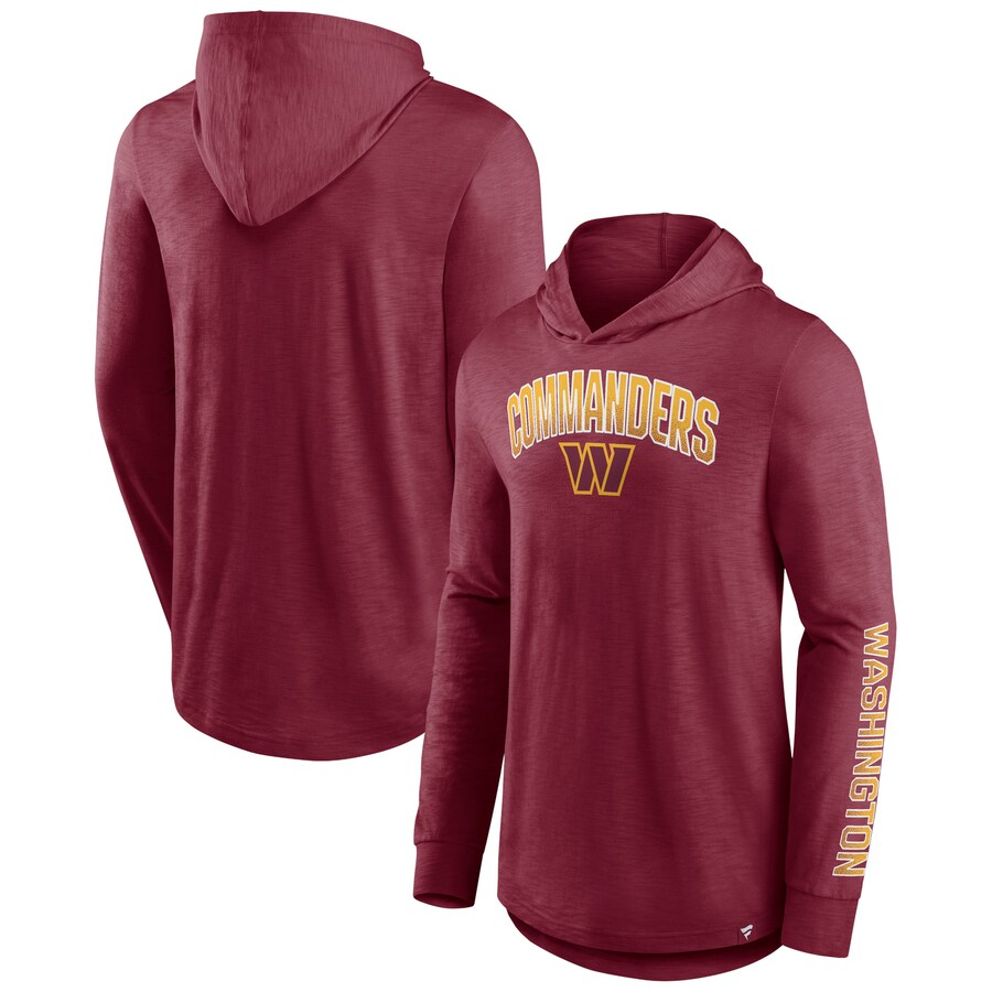 Men's Washington Commanders Fanatics Burgundy Front Runner Long Sleeve Hooded T-Shirt