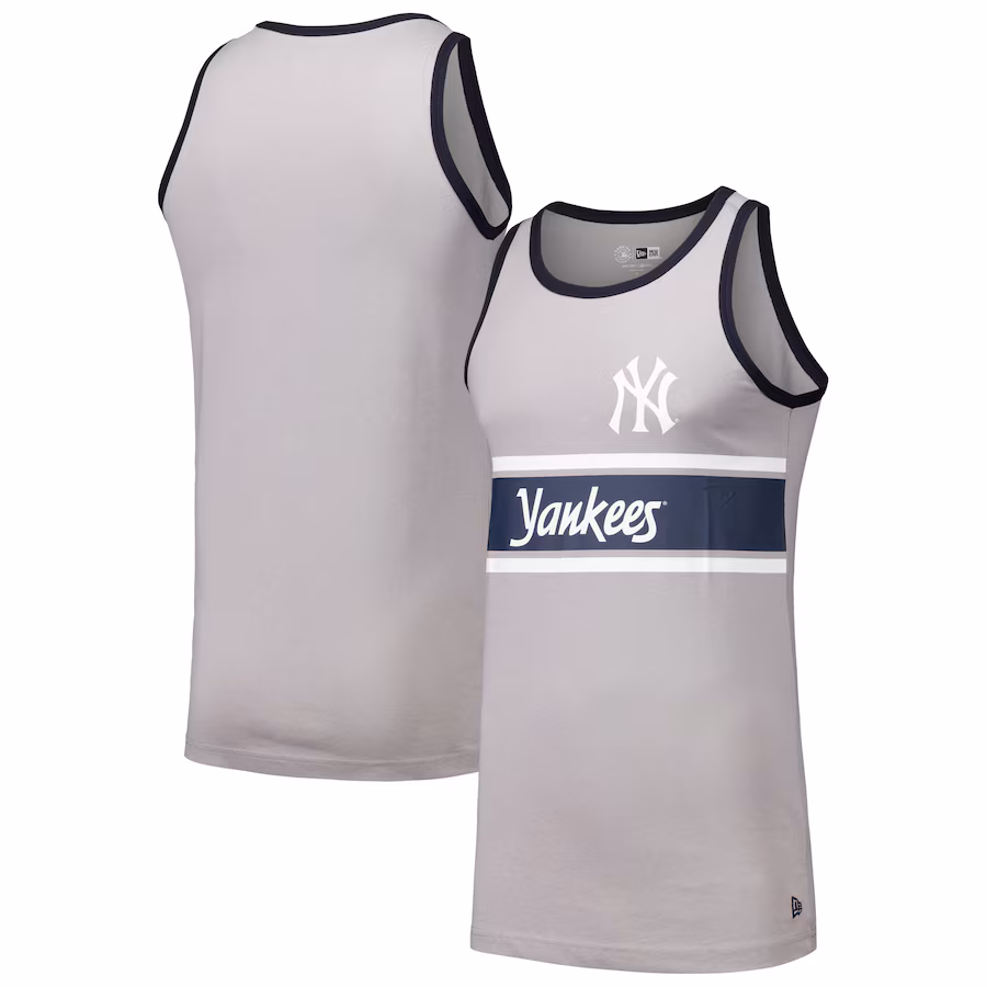 Men's New York Yankees New Era Gray Jersey Ringer Tank Top