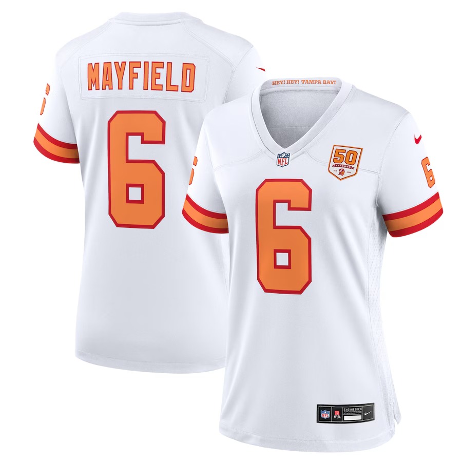 Women's '76 Tampa Bay Buccaneers Baker Mayfield Nike White 50th Season Game Jersey