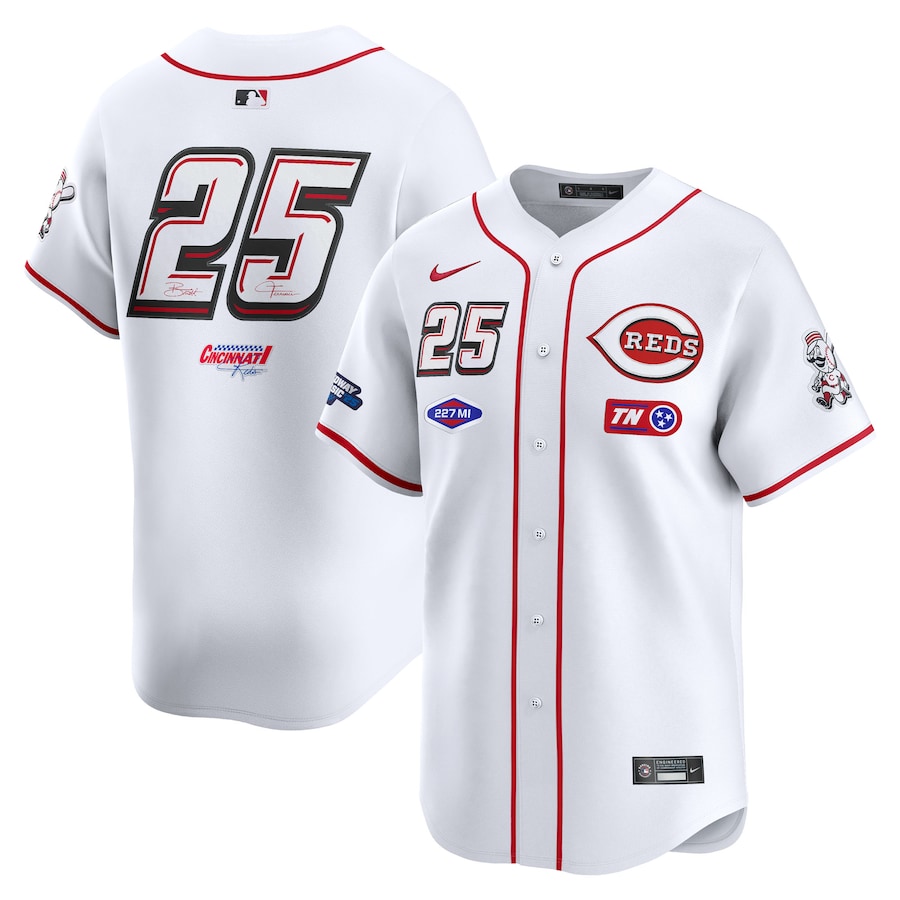 Men's Cincinnati Reds #25 Nike White 2025 MLB Speedway Classic Home Replica Jersey