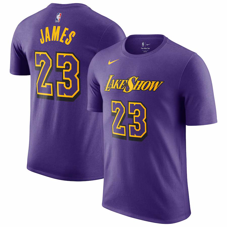 Men's Los Angeles Lakers LeBron James Nike Purple 2024/25 City Edition Name & Number T-Shirt