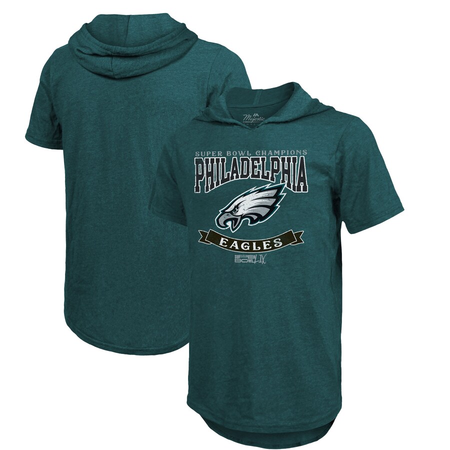 Men's Philadelphia Eagles Majestic Threads Midnight Green Super Bowl LIX Champions Coffin Corner Tri-Blend Hoodie T-Shirt