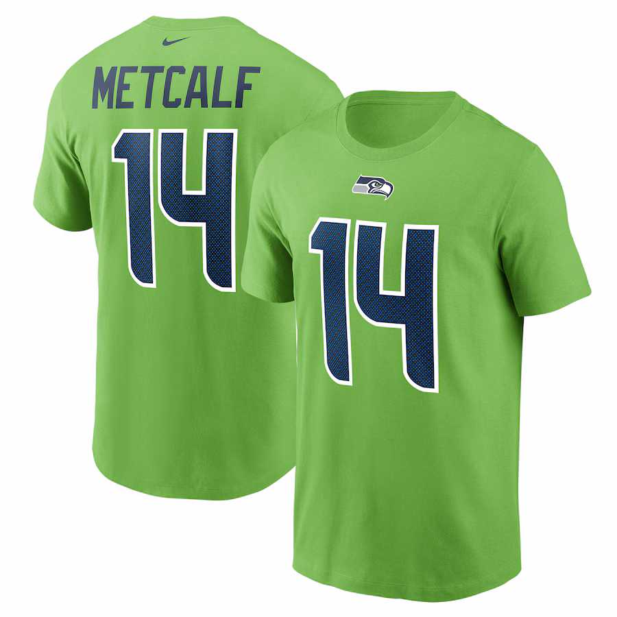 Men's Seattle Seahawks DK Metcalf Nike Neon Green Name & Number T-Shirt