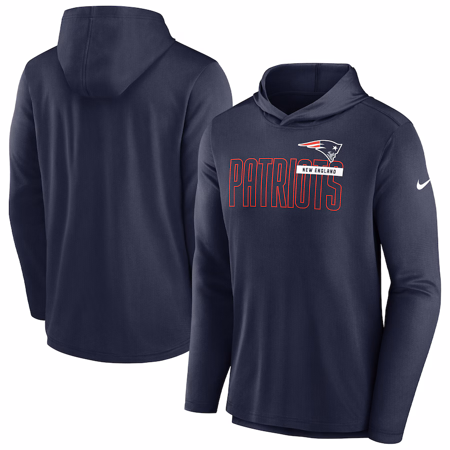 Men's New England Patriots Nike Navy Lightweight Performance Hooded Long Sleeve T-Shirt