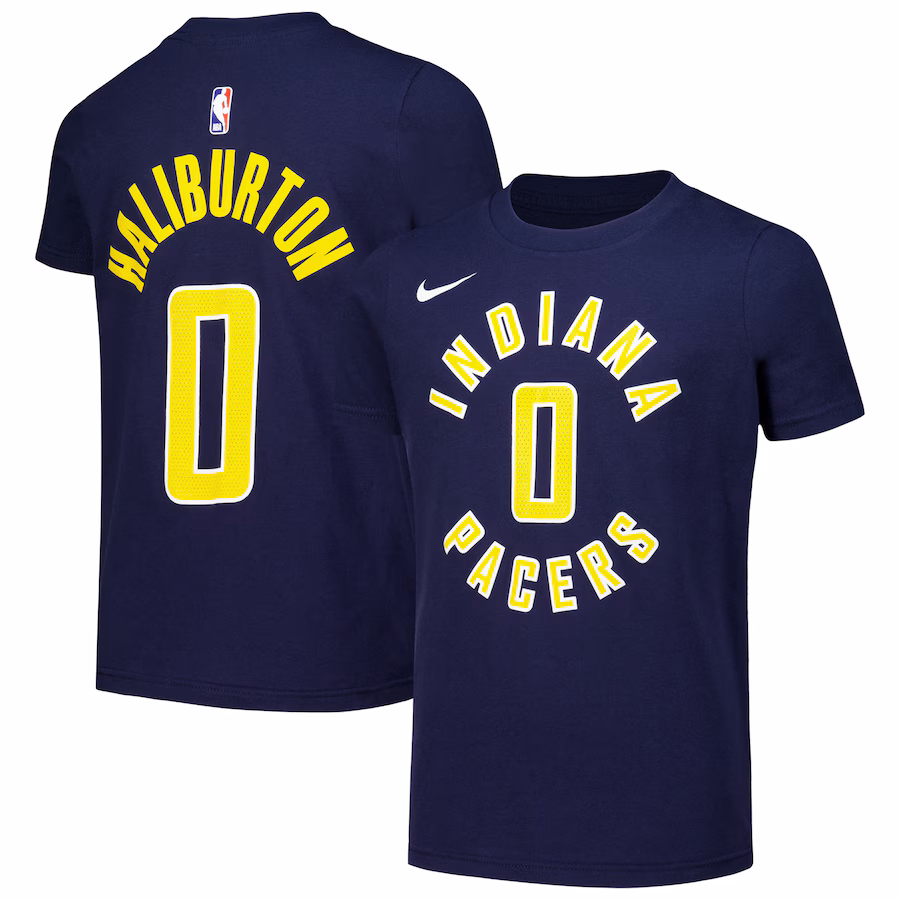 Youth Indiana Pacers Tyrese Haliburton Nike Navy Icon Edition Name & Number T-Shirt