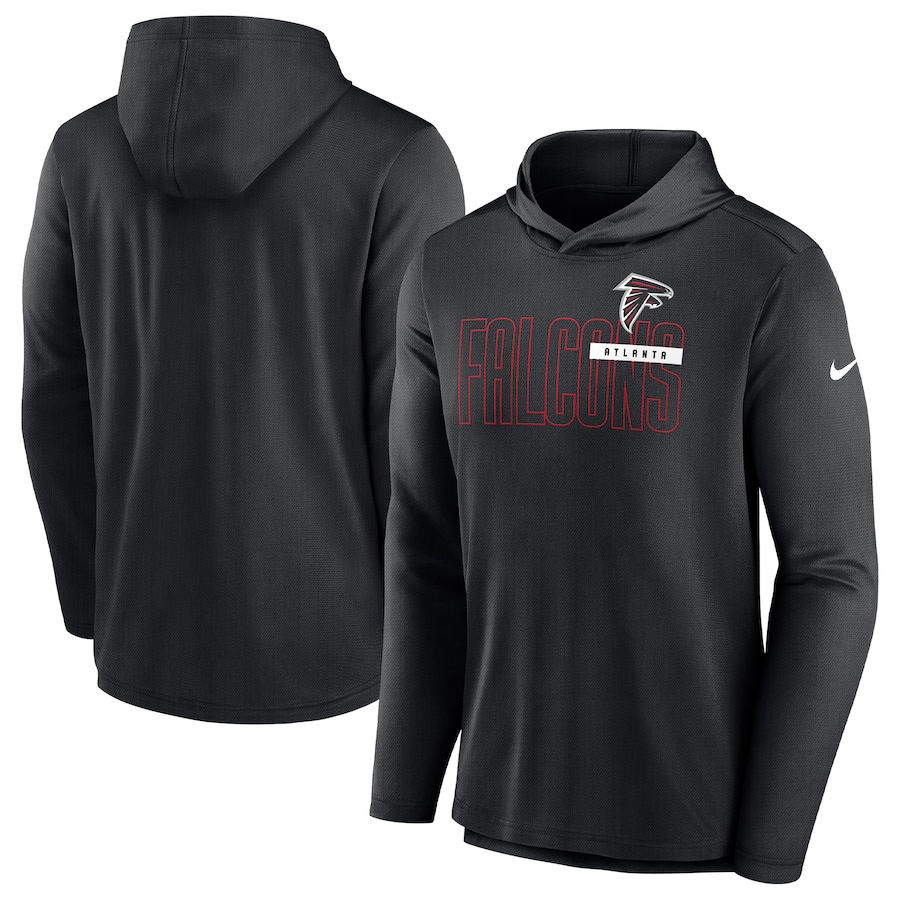 Men's Atlanta Falcons Nike Black Lightweight Performance Hooded Long Sleeve T-Shirt