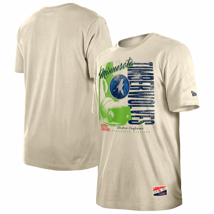 Men's Minnesota Timberwolves  New Era Cream Distressed Throwback Vintage Color Pack T-Shirt