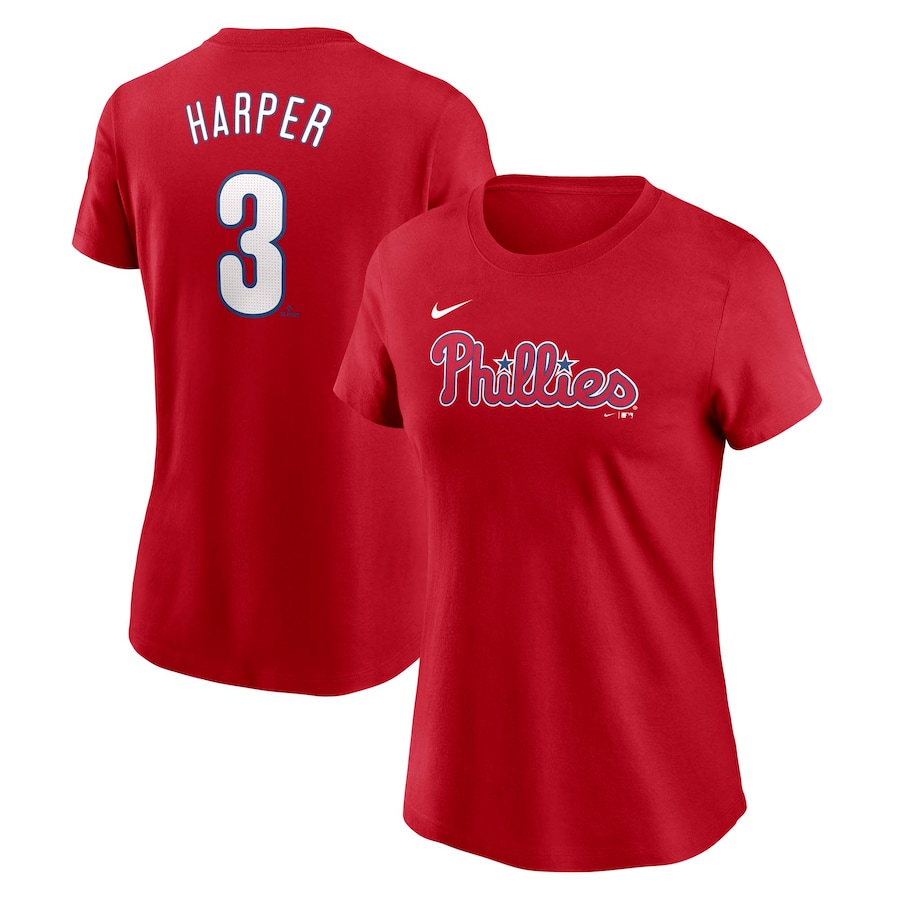 Women's Philadelphia Phillies Bryce Harper Nike Red Fuse Name & Number T-Shirt