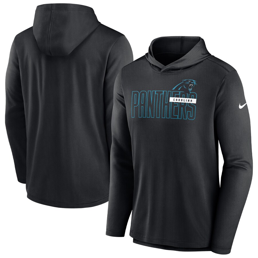 Men's Carolina Panthers Nike Black Lightweight Performance Hooded Long Sleeve T-Shirt