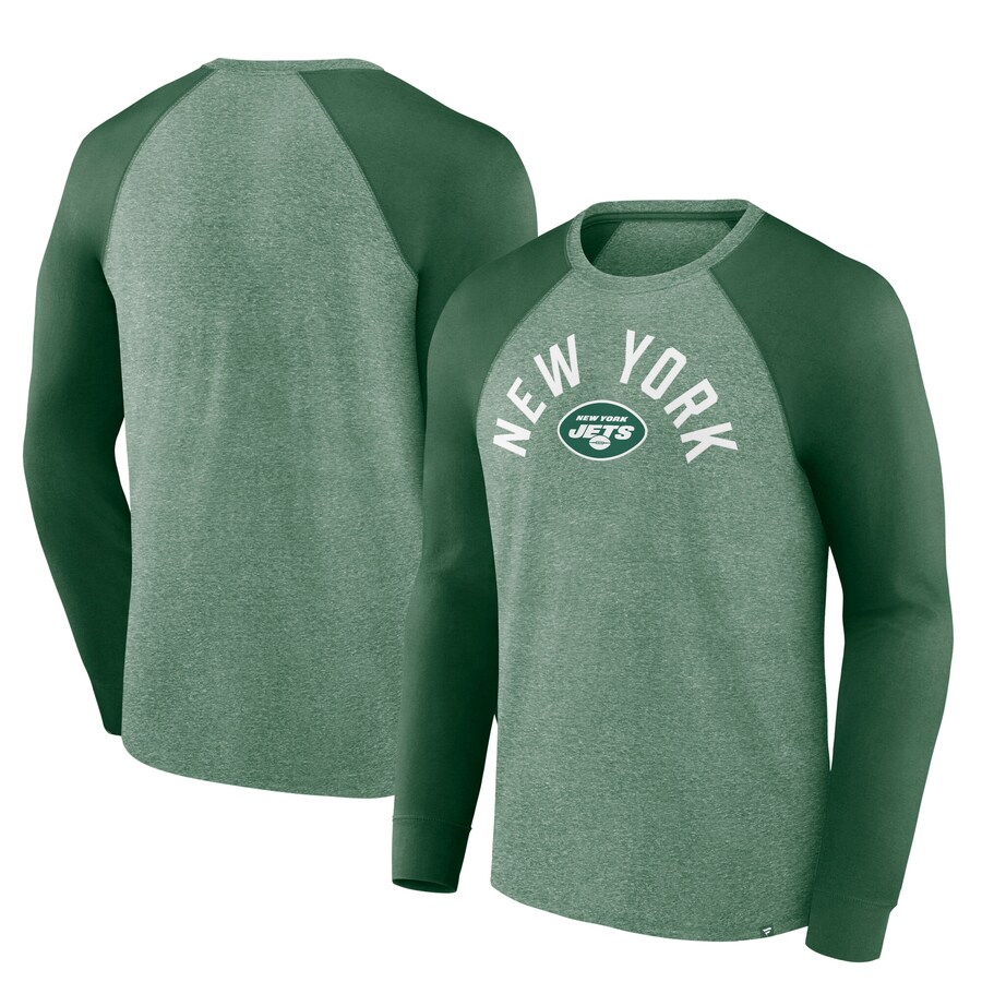Men's New York Jets Fanatics Heather Green Arc Away Tri-Blend Long Sleeve T-Shirt