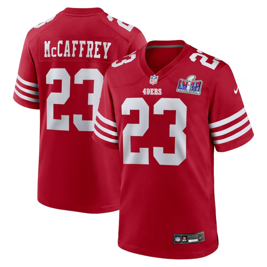 Men's San Francisco 49ers Christian McCaffrey Nike Scarlet Super Bowl LVIII Game Jersey