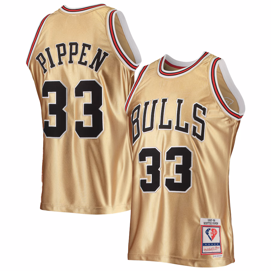 Men's Chicago Bulls Scottie Pippen Gold Mitchell & Ness 75th Anniversary 1997/98 Hardwood Classics Swingman Jersey
