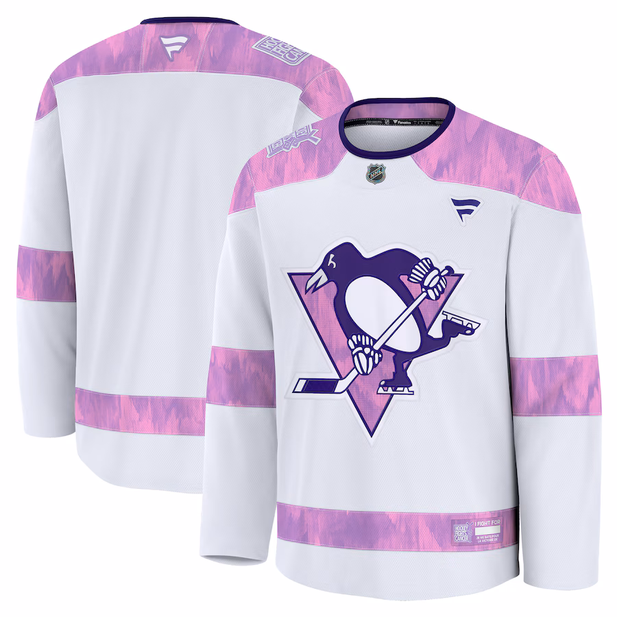Men's Pittsburgh Penguins Fanatics White 2024 Hockey Fights Cancer Practice Jersey