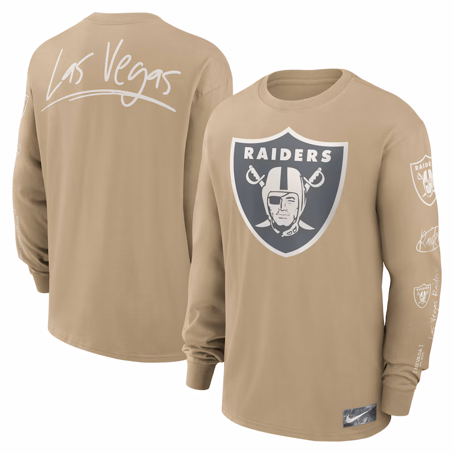 Men's Las Vegas Raiders Nike Tan Essential Statement Max90 Long Sleeve T-Shirt