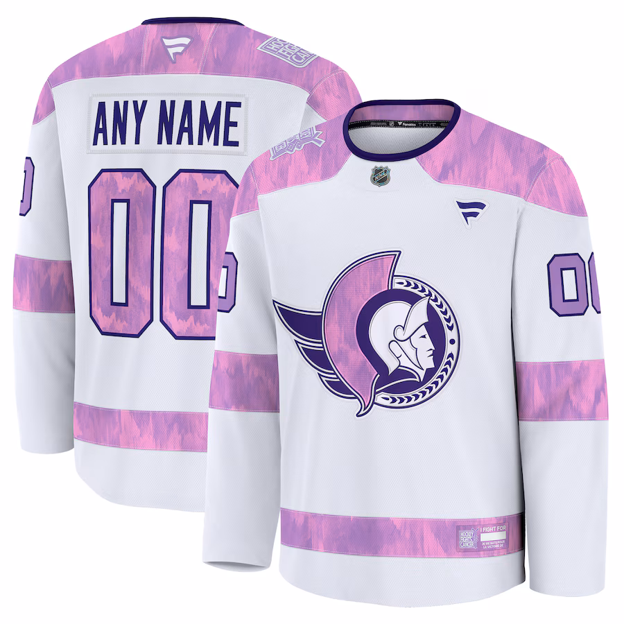 Men's Ottawa Senators Fanatics White 2024 Hockey Fights Cancer Custom Practice Jersey