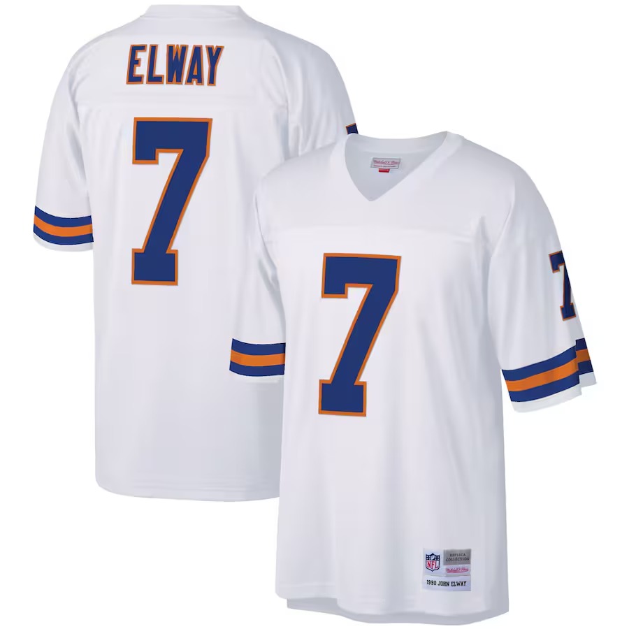 Men's Denver Broncos John Elway Mitchell & Ness White 1990 Legacy Replica Jersey